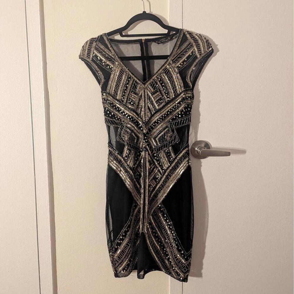 Miss Selfridge gold black sequin mini dress